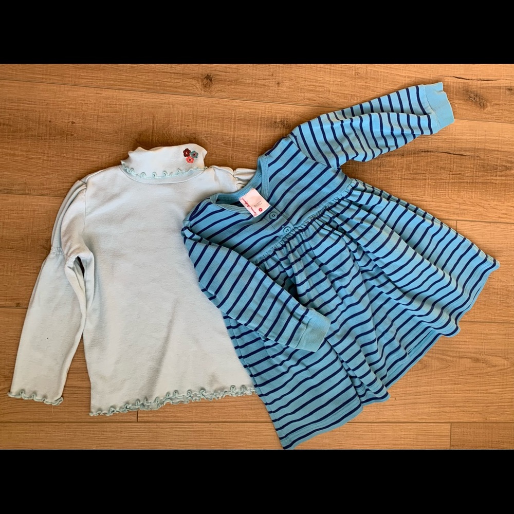 Hanna Andersson blue stripe dress and blue turtleneck